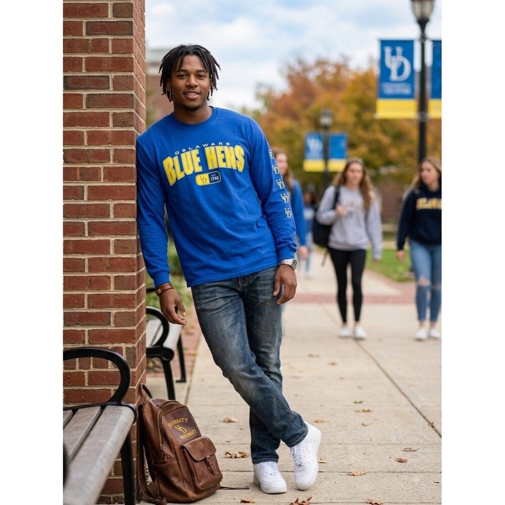 Vintage AS Sports Delaware Blue Hens Long Sleeve T Shirt Royal Blue Mens XL NWT